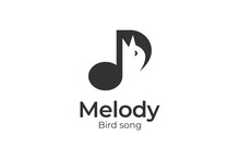Singing Bird Silhouette Logo Design With Canary. Music Notes For Song Vocal Symbol Or Nature Bird Voice Logo Design Illustration