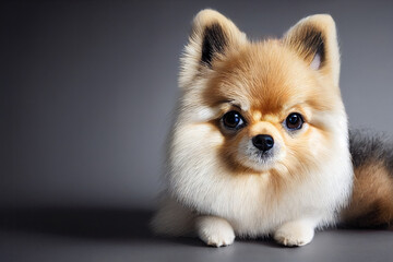 Wall Mural - Picture of cute baby pomeranian puppy dog in studio