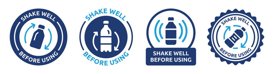 Leinwandbilder - Shake well before using vector label sign. Shake bottle instruction sticker vector set.