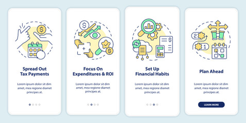 Wall Mural - managing small business finance guide onboarding mobile app screen. walkthrough 4 steps editable gra