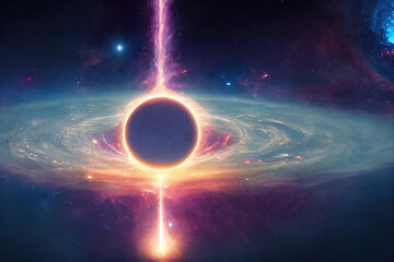 Wall Mural - Galactic Deep Space Halo. Stunning Landscape of Universe. Cosmos Nebula Concept Art. Glow Stardust and Blackhole. 3D Illustration. 