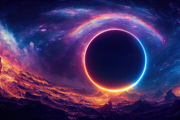 Wall Mural - Galactic Deep Space Halo. Stunning Landscape of Universe. Cosmos Nebula Concept Art. Glow Stardust and Blackhole. 3D Illustration. 