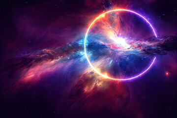 Wall Mural - Galactic Deep Space Halo. Stunning Landscape of Universe. Cosmos Nebula Concept Art. Glow Stardust and Blackhole. 3D Illustration. 