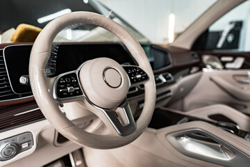 Cleaned interior of modern luxury car close up