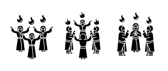 Poster - Pentecost sunday black glyph icons set on white space. Religious holiday. Early christianity. Tongues of holy fire. Silhouette symbols. Solid pictogram pack. Vector isolated illustration