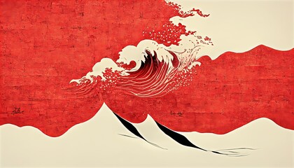 Wall Mural - Clouds and white mountains with red splashes, design elements in the style of Katsushika Hokusai in the Japanese style, background design