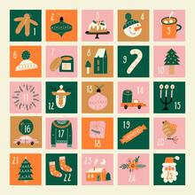 Christmas Advent Calendar Illustration Set. 