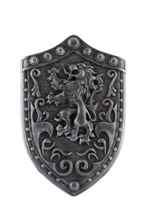 Wall Mural - Old medieval decorated shield with lion isolated on white background with clipping path