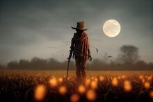 This Is A 3D Illustration Of A Scarecrow Coming To Life On Halloween.