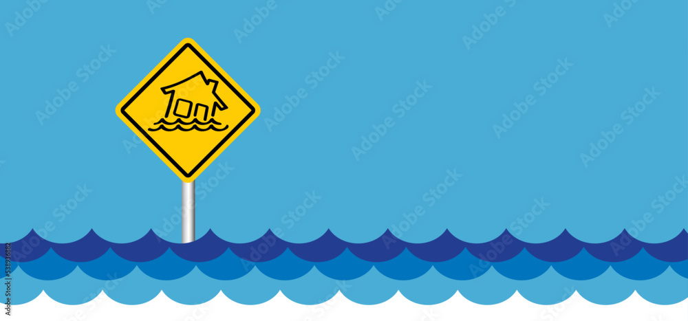 Flooding house signboard, Flood natural disaster. Insurance icons. home ...