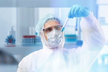 Canvas Print - Laboratory worker with glass test tubes