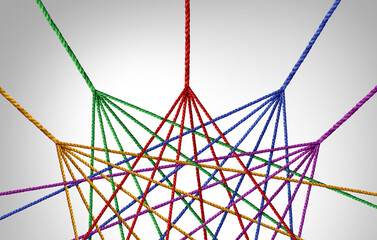 Leinwandbilder - Collaborating Business teams success and connecting together and unity teamwork concept as a metaphor for joining a partnership of diversity as diverse ropes connected together.