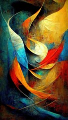 Abstract wall art, beautiful art in bright colors, with hard and curve liness.