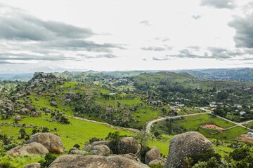 Wall Mural - View of a rural area with green rocky hills. Eswatini, Southern Africa.