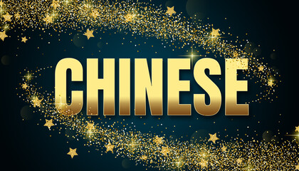 Wall Mural - Chinese in shiny golden color, stars design element and on dark background.