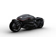 3D illustration of a black coloured futuristic cyberpunk style motorbike isolated on a transparent background.