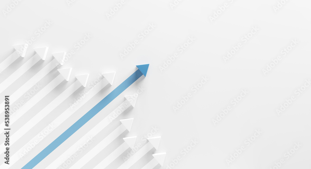 Minimal blue arrow up to growth success on white background, 3d render ...
