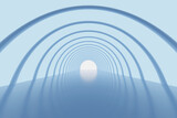 Fototapeta Przestrzenne - Blue glowing circular tunnel background, 3d rendering.