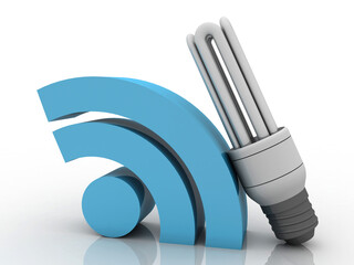 Poster - 3d illustration WIFI symbol sign with cfl bulb
