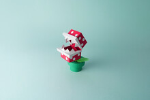 Papercraft Of An Isolated Piranha Plant With Mouth Open From A Classic Video Game