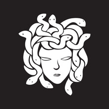 Medusa Head Logo Template. Ancient Greek Mythology Character. Woman With Snake Hair.