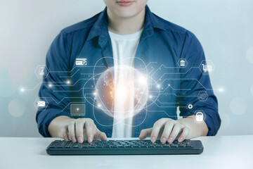 Wall Mural - concept of connecting global business network and future digital marketing, online contact on intern