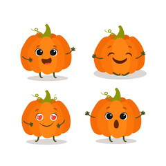 Wall Mural - Cute cartoon pumpkin. Set of orange pumpkin characters.Cartoon vegetables.Healthy vegetarian food character.Vector illustration