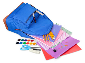 Canvas Print - Blue School Backpack on background.