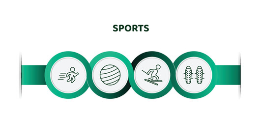 Sticker - editable thin line icons with infographic template. infographic for sports concept. included man sprinting, gym ball, slalom, shin guards icons.