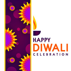 Wall Mural - Happy Diwali celebration abstract flowers with diya background