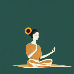 Hand-drawn digital illustration of a woman doing yoga meditation, a calm healing atmosphere, can be used for banners, wallpaper, backgrounds, or health issues.