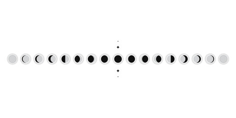Wall Mural - Moon phases scheme sphere shadow cycle astronomy icon set. Vector Illustration background