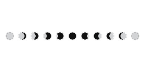 Wall Mural - Moon phases scheme sphere shadow cycle astronomy icon set. Vector Illustration background