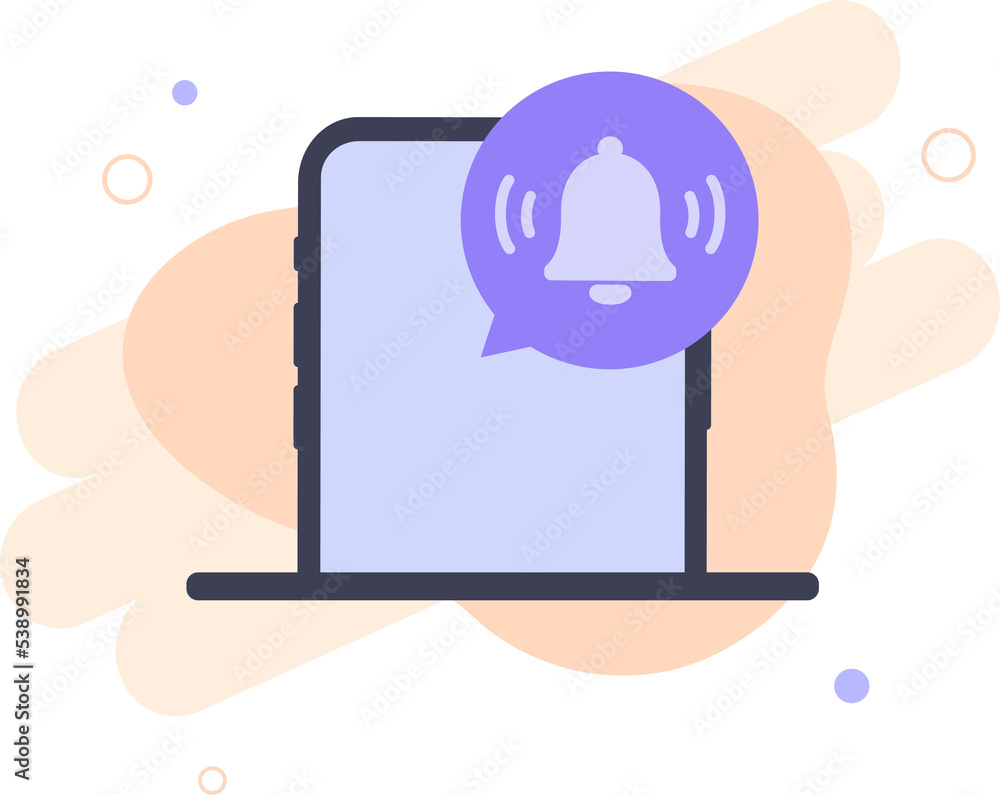 Smartphone with alarm clock reminder message on screen. New notice on the phone. Alert notification with notification bell. Important reminder. Important event push message. Timer notification