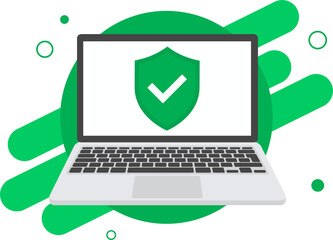 Wall Mural - laptop with check mark window in a flat design. mockup of shield with check mark symbol for laptop i