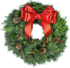 Wall Mural - christmas decorative wreath of holly, ivy, mistletoe, cedar and leyland leaf sprigs