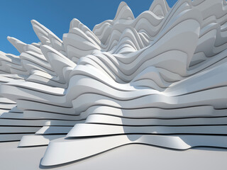 Canvas Print - Abstract white exterior background with parametric wavy wall 3 d