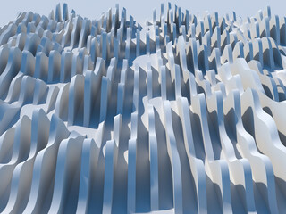 Wall Mural - Abstract wavy parametric structure installation. 3d rendering