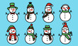Snowman set for christmas and winter, cute character flat design vector. Cartoon snowmen  Christmas illustration collection ideal for cutting and crafting