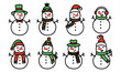 Snowman collection for christmas and winter, cute character flat design vector. Cartoon snowmen  Christmas illustration set ideal for cutting and crafting
