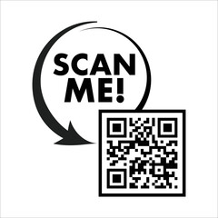 scan me icon. qr code scan me message sign