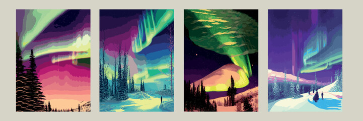 night sky, aurora borealis, northern lights effect, realistic colored polar lights. vector illustrat