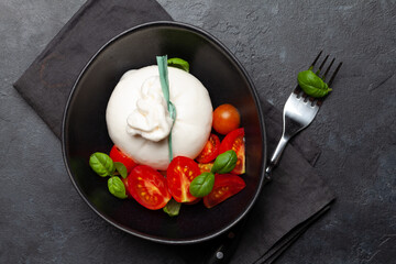 Sticker - Burrata cheese, various tomatoes and olives