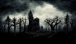 © Nordiah - Dark gothic castle with dead trees in creepy fantasy landscape illustration
