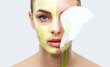 canvas print picture - Beautician makes a gold face mask of a woman to rejuvenate the skin. Cosmetology treatment of problem skin on the face and body.