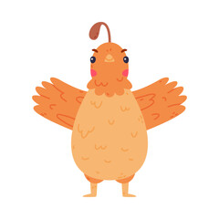 Sticker - Quail Bird with Crest and Feathers Standing with Spread Wings Vector Illustration