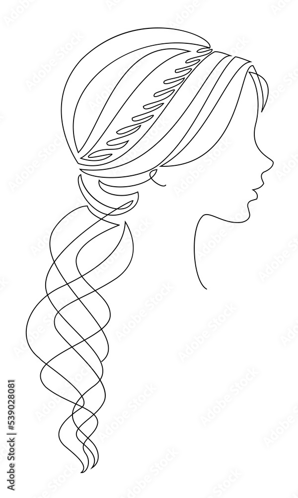 Single Line Style Girl profile silhouettes in modern single line style. Woman continuous ...