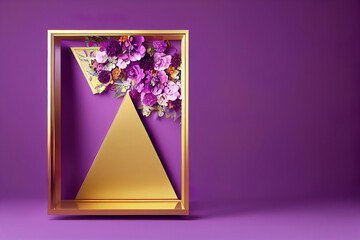 Wall Mural - Beautiful floral frame mockup with flowers, luxury colors purple and gold, ideal for luxury product display ads, banner background