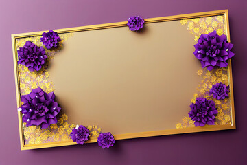 Wall Mural - Beautiful floral frame mockup with flowers, luxury colors purple and gold, ideal for luxury product display ads, banner background