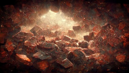 Exploding brick wall and cast iron in steelworks design fantasy illustration